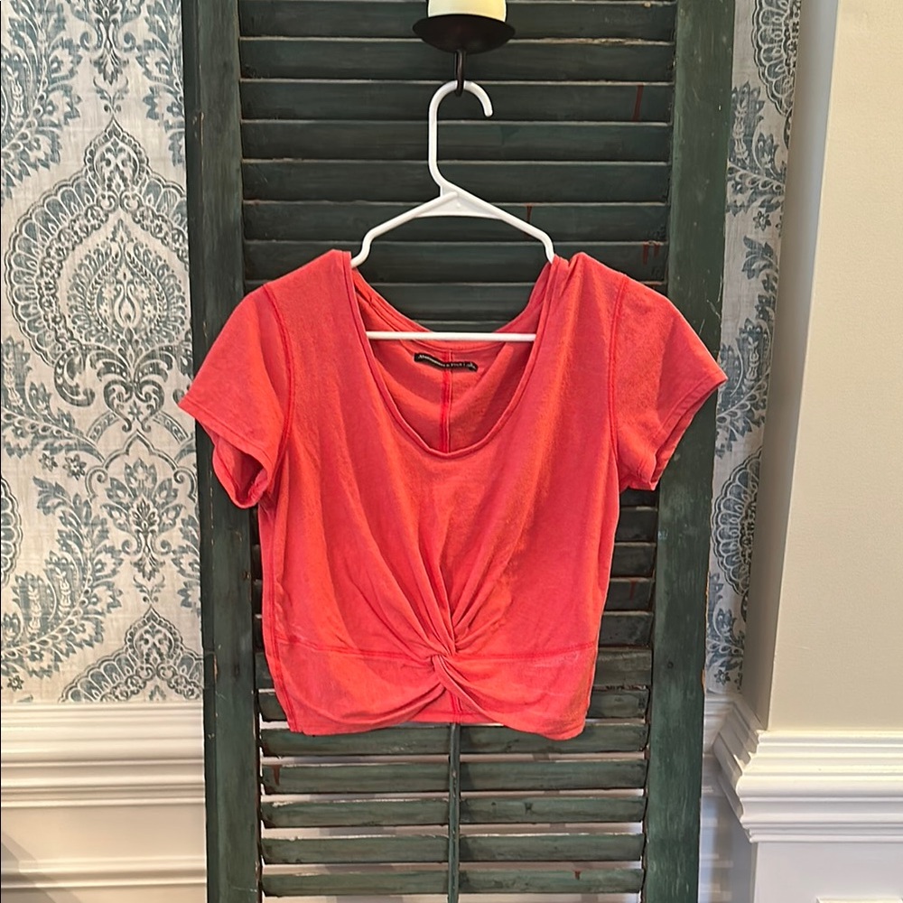 Abercrombie & Fitch Pink Crop Tie Front T-Shirt